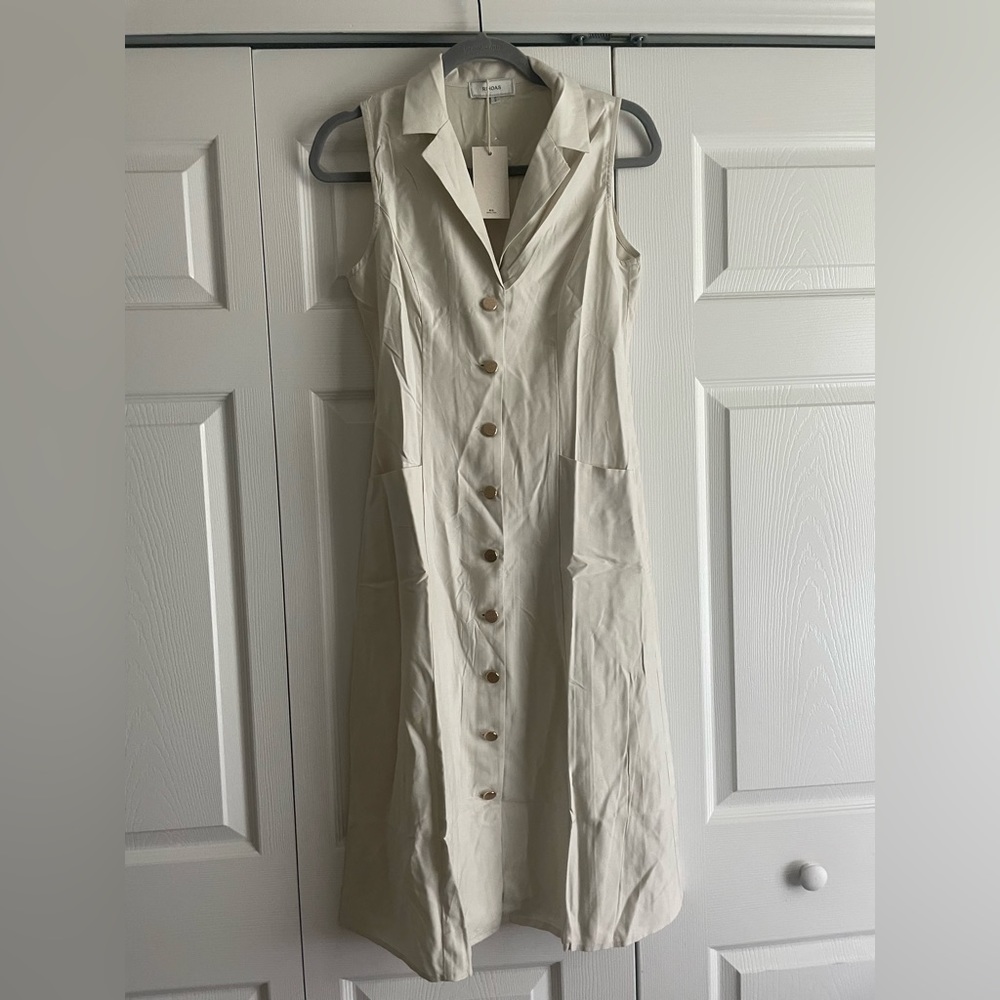 Apricot V-Neck Tunic Midi Dress